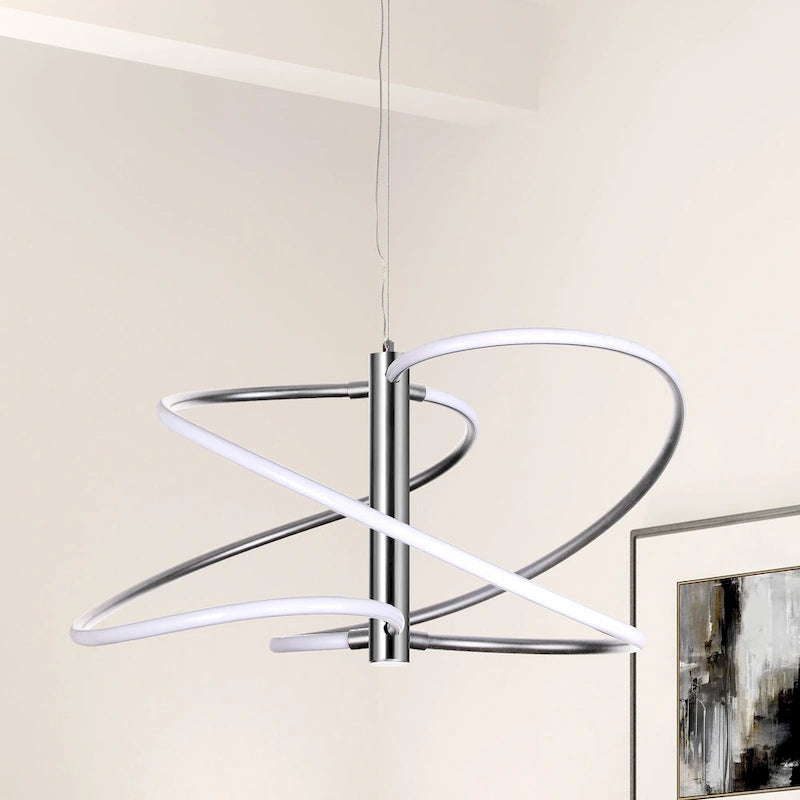Suspension Dainolite Romy moderne et contemporaine 36W en chrome poli avec diffuseur en silicone blanc
