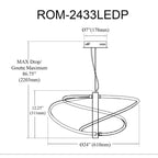 Suspension Dainolite Romy moderne et contemporaine 36W en chrome poli avec diffuseur en silicone blanc