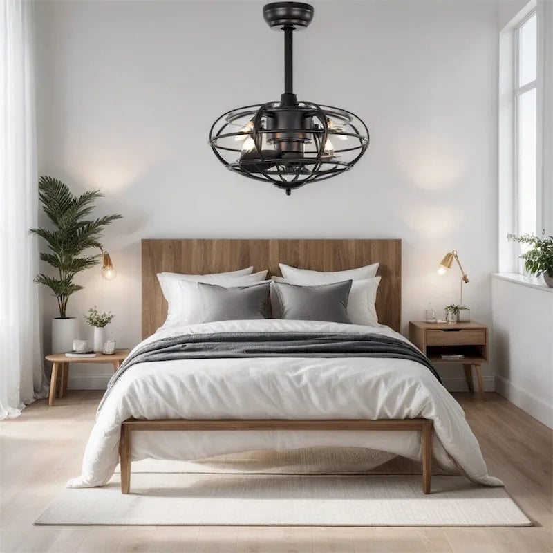 3 Speeds Reversible Caged Ceiling Fan with Remote and Timer