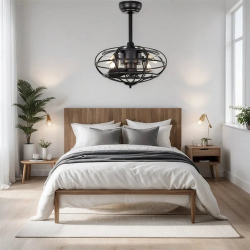 3 Speeds Reversible Caged Ceiling Fan with Remote and Timer