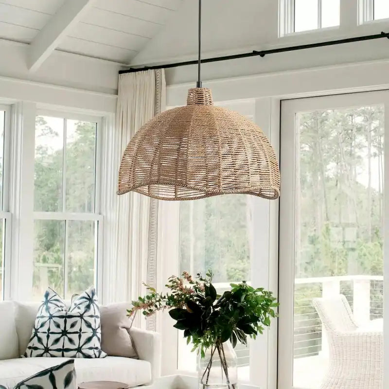 Farmhouse Brown 1-Light Woven Paper Rope Pendant Light