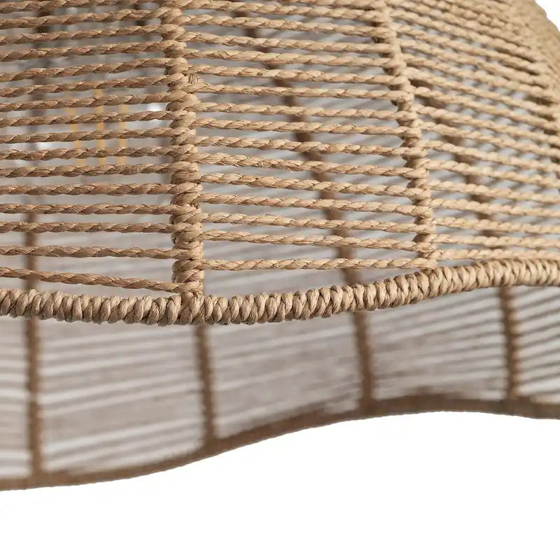 Suspension en corde de papier tressée marron style ferme, à une lumière