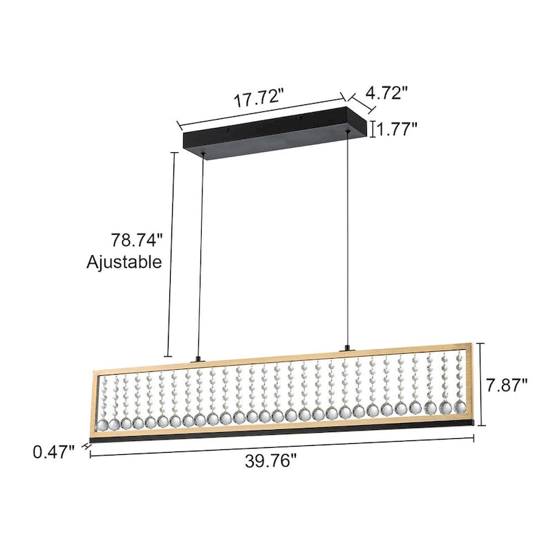 Lustre suspendu moderne de style ferme à 4 lumières, à DEL et cristal, de 39,8 po, pour îlot de cuisine - 39,8 po