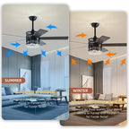 Ventilateur de plafond lumineux à 5 pales de 132 cm (52 ​​pouces) avec télécommande, abat-jour en verre (télécommande en option) – Noir mat