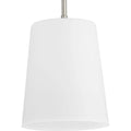 Clarion Collection One-Light Brushed Nickel Etched White Transitional Pendant - 9 in x 9 in x 11.37 in