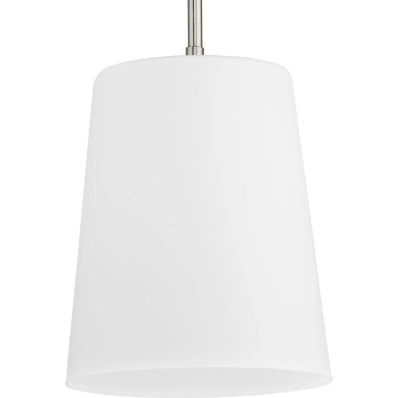Clarion Collection One-Light Brushed Nickel Etched White Transitional Pendant - 9 in x 9 in x 11.37 in