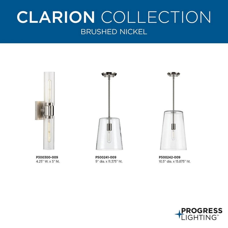 Suspension Clarion Collection à une lumière, finition nickel brossé et blanc gravé, style transitionnel - 22,9 cm x 22,9 cm x 28,9 cm