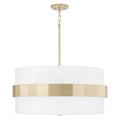 Sutton 4-light Soft Gold Large Drum Pendant w/ White Fabric Shade & Frosted Glass Diffuser