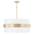 Sutton 4-light Soft Gold Large Drum Pendant w/ White Fabric Shade & Frosted Glass Diffuser