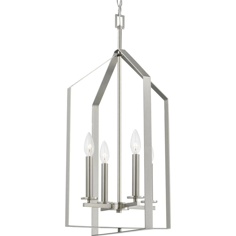 Vertex Collection Four-Light Brushed Nickel Contemporary Foyer Light - 15 in x 15 in x 28 in