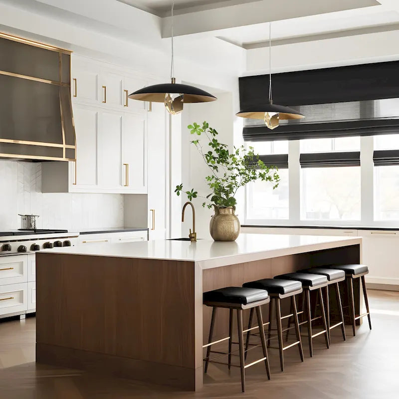 Modern LED 1-Light Crystal Pendant Light Black Gold Metal Dome Island Lights - Dia. 13.8  x H 6.3 