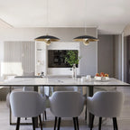 Suspension moderne à LED, 1 lumière, cristal, dôme en métal noir et or, pour îlot central - Diamètre 13,8 x Hauteur 6,3 cm