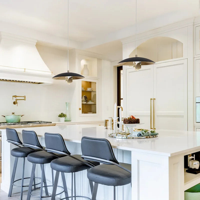 Suspension moderne à LED, 1 lumière, cristal, dôme en métal noir et or, pour îlot central - Diamètre 13,8 x Hauteur 6,3 cm