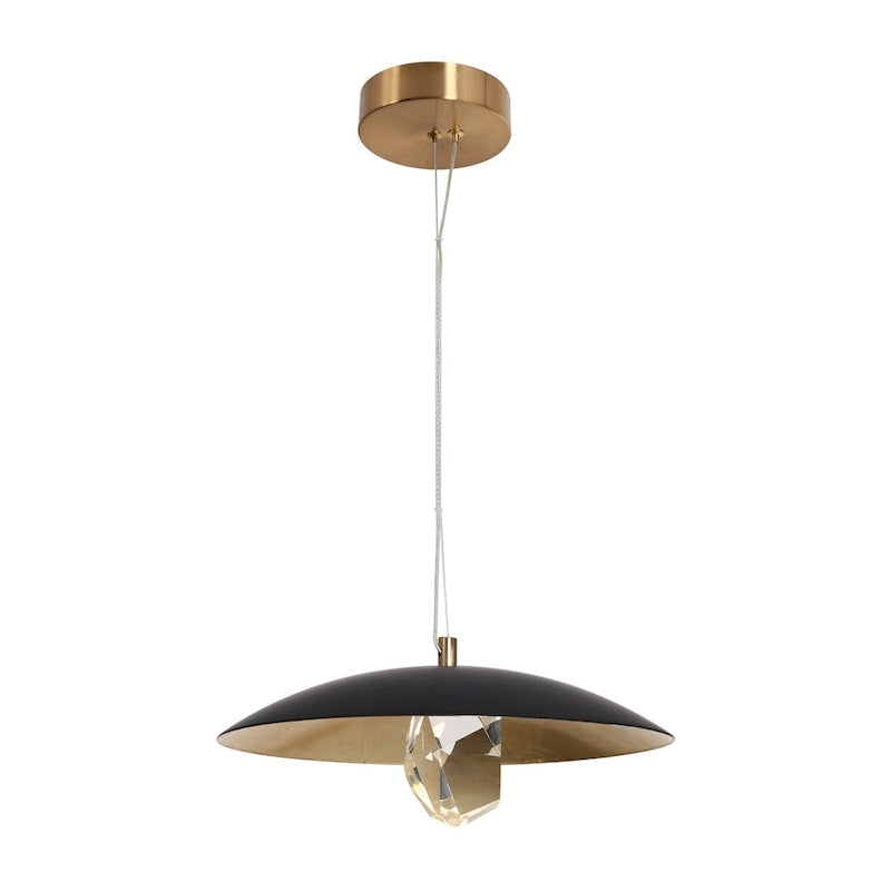 Suspension moderne à LED, 1 lumière, cristal, dôme en métal noir et or, pour îlot central - Diamètre 13,8 x Hauteur 6,3 cm