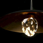 Suspension moderne à LED, 1 lumière, cristal, dôme en métal noir et or, pour îlot central - Diamètre 13,8 x Hauteur 6,3 cm