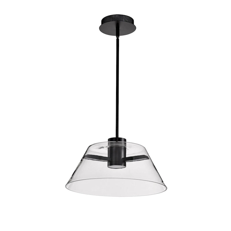 Suspension LED Edmond 17 pouces, noir mat avec verre transparent - Noir mat