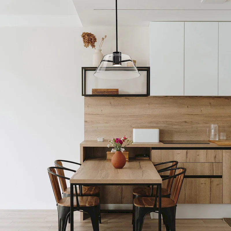 Suspension LED Edmond 17 pouces, noir mat avec verre transparent - Noir mat