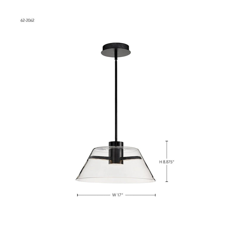 Suspension LED Edmond 17 pouces, noir mat avec verre transparent - Noir mat