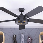 52  Prominence Home Octavia Matte Black Industrial Style LED Ceiling Fan with Light, Remote Control