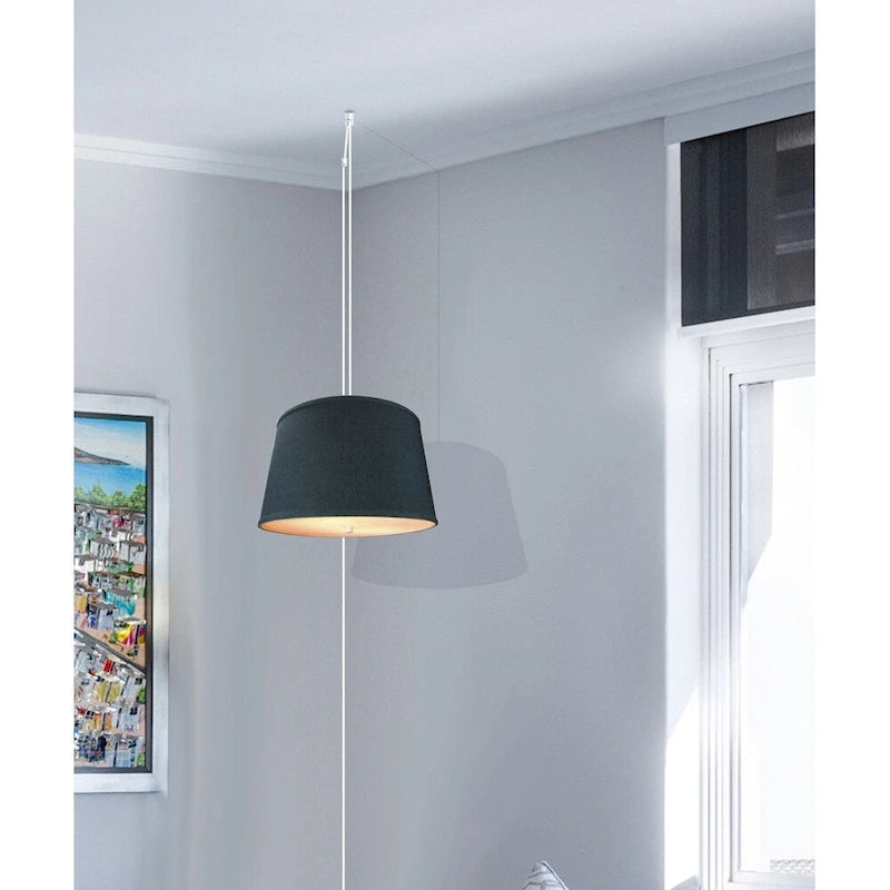 Suspension à brancher 2 lumières, 16 W, bleu ardoise texturé, avec diffuseur et cordon blanc.