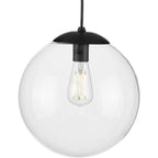 Atwell Collection 1-Light Clear Glass Matte Black Large Pendant - 12 in x 12 in x 12.5 in