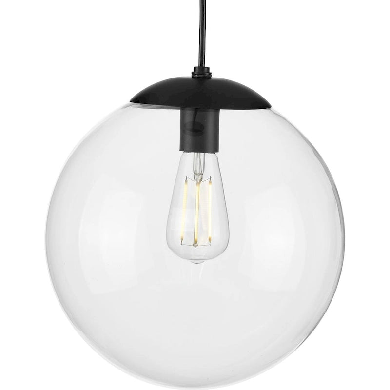 Atwell Collection 1-Light Clear Glass Matte Black Large Pendant - 12 in x 12 in x 12.5 in