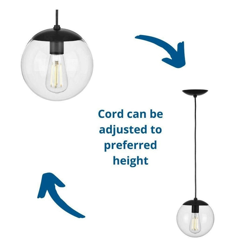 Suspension Atwell Collection à 1 lumière en verre transparent noir mat - 30,5 cm x 30,5 cm x 31,8 cm