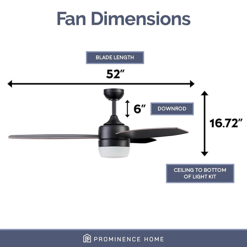Ventilateur de plafond intelligent d'intérieur moderne 52 Prominence Home Enoki IO, noir mat