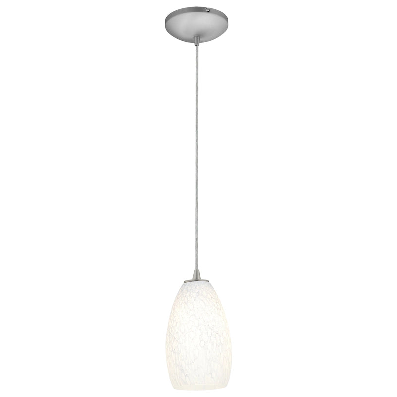 Suspension Access Lighting en acier champagne avec cordon LED et abat-jour en pierre blanche