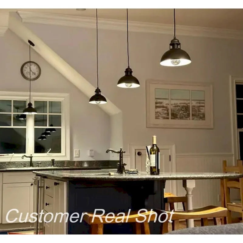 Suspension décorative Gray Barn Farmhouse à une lumière, style industriel, pour îlot central - D9 x H7,3