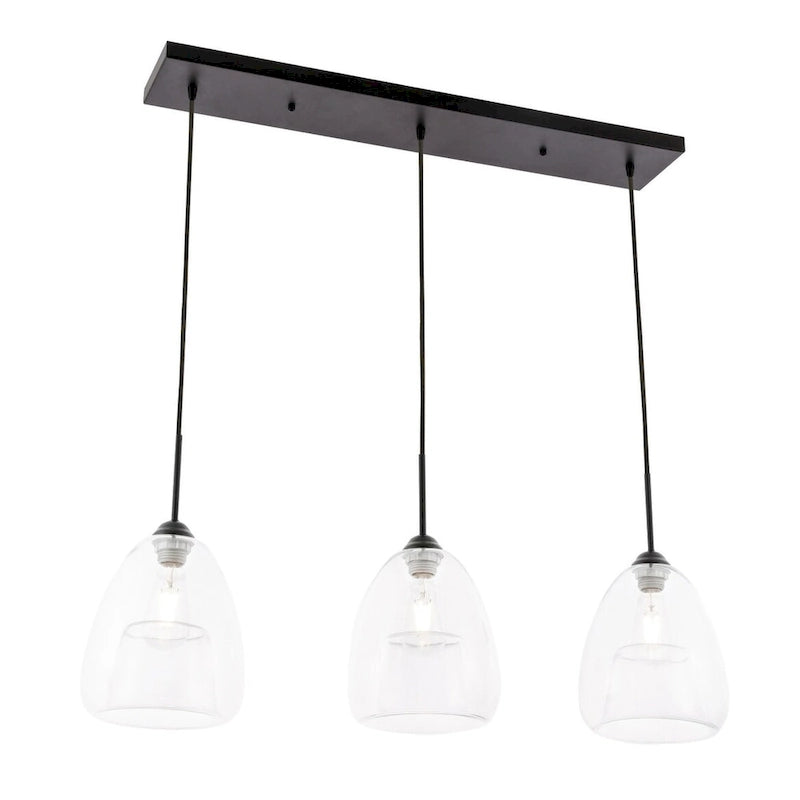 Suspension Elise 36 pouces à 3 lumières transparentes - Noire