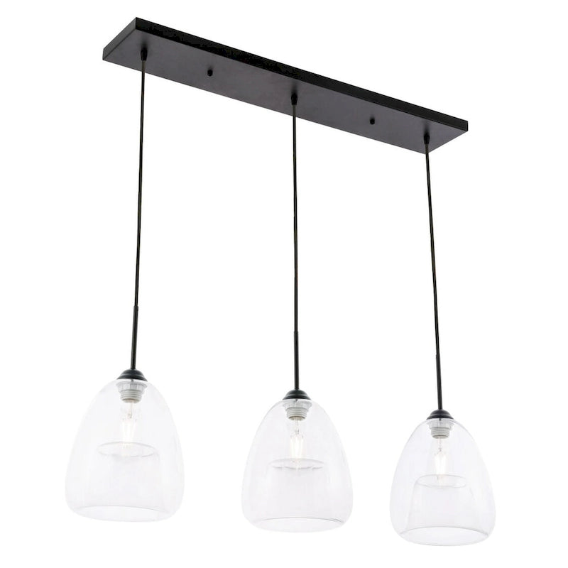 Suspension Elise 36 pouces à 3 lumières transparentes - Noire