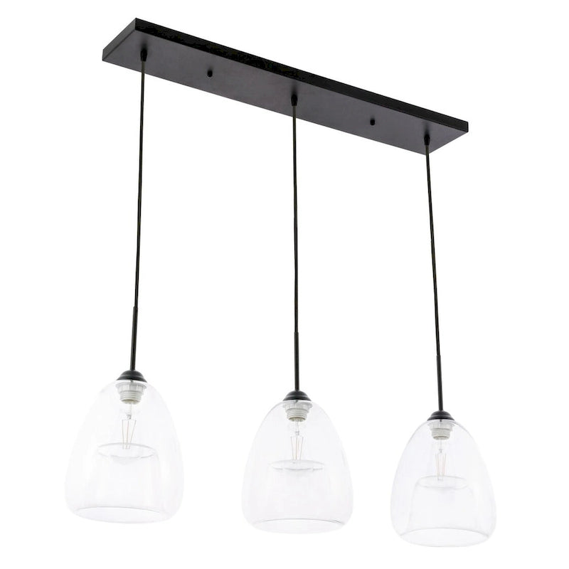 Suspension Elise 36 pouces à 3 lumières transparentes - Noire