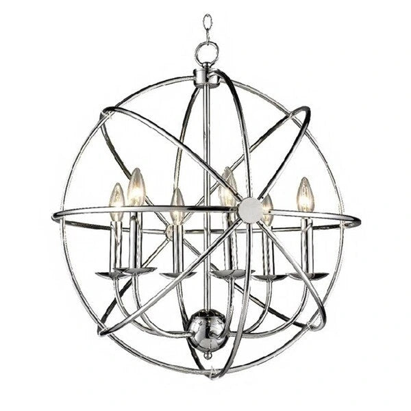 6 Light Candle Pendant With Chrome Stainless Steel Frame