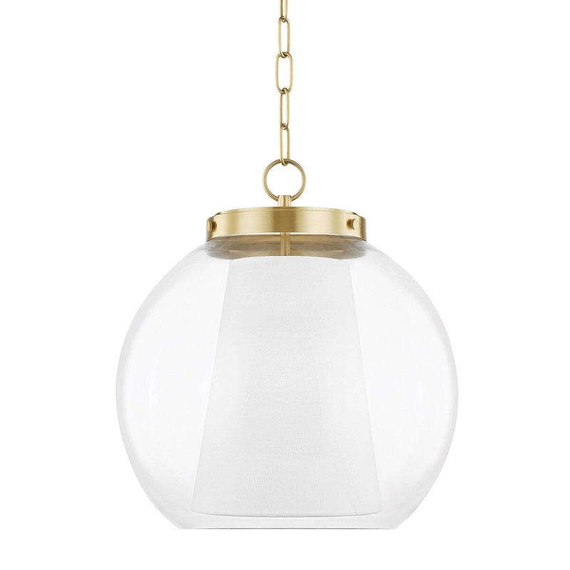 Suspension LED Mitzi by Hudson Valley Sasha de 38 cm (15 pouces) avec extérieur en verre transparent et intérieur en lin belge blanc