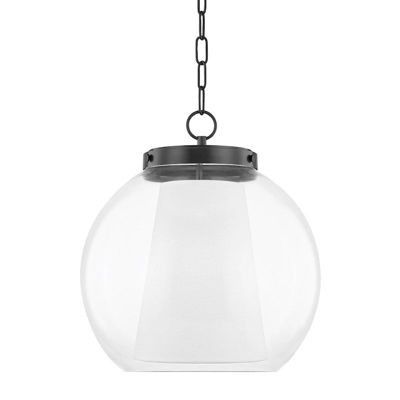 Suspension LED Mitzi by Hudson Valley Sasha de 38 cm (15 pouces) avec extérieur en verre transparent et intérieur en lin belge blanc