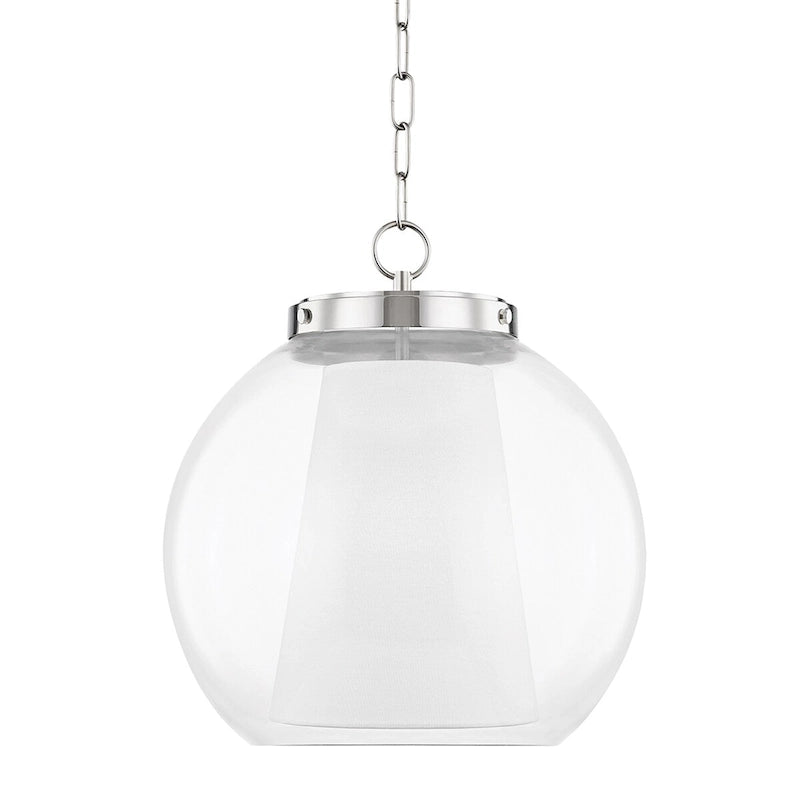 Suspension LED Mitzi by Hudson Valley Sasha de 38 cm (15 pouces) avec extérieur en verre transparent et intérieur en lin belge blanc
