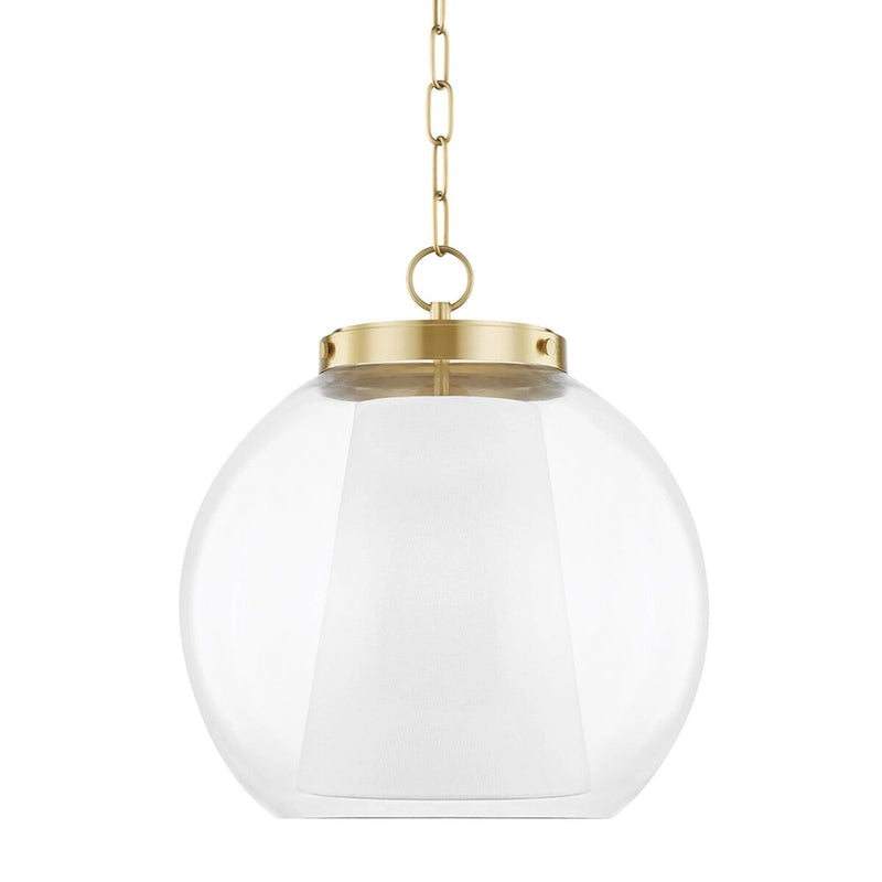 Mitzi by Hudson Valley Sasha 15-inch LED Pendant with Clear Glass Outer, White Belgian Linen Inner