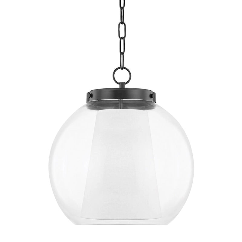 Suspension LED Mitzi by Hudson Valley Sasha de 38 cm (15 pouces) avec extérieur en verre transparent et intérieur en lin belge blanc