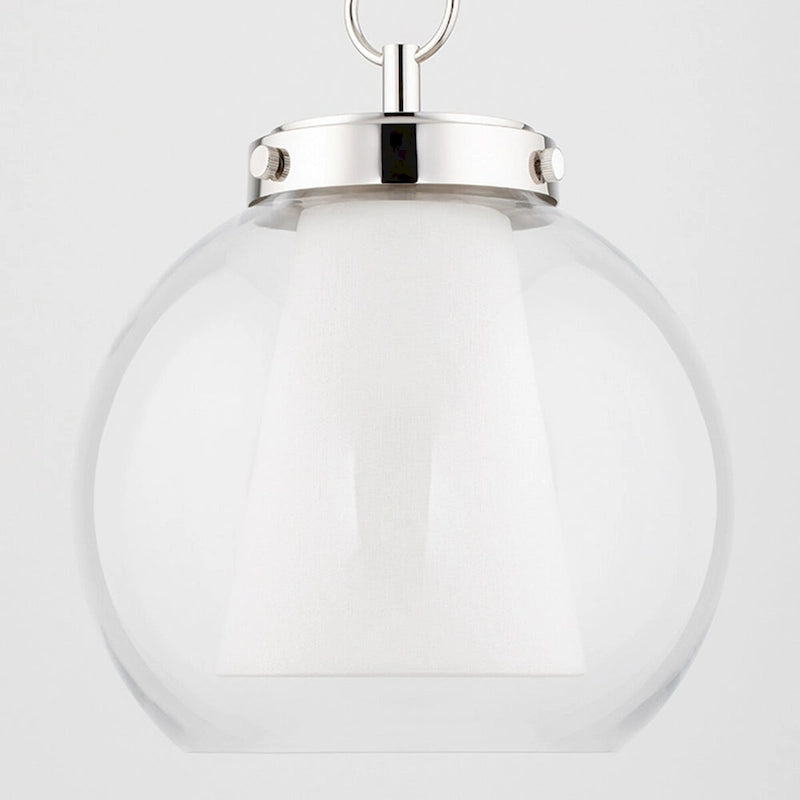 Suspension LED Mitzi by Hudson Valley Sasha de 38 cm (15 pouces) avec extérieur en verre transparent et intérieur en lin belge blanc