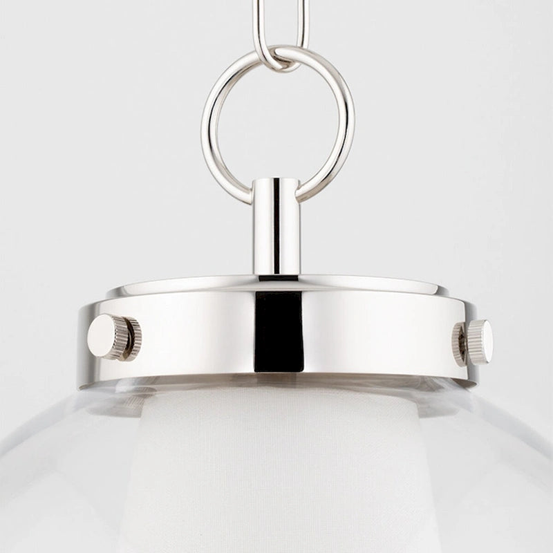 Suspension LED Mitzi by Hudson Valley Sasha de 38 cm (15 pouces) avec extérieur en verre transparent et intérieur en lin belge blanc