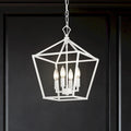 Renzo 12 in. 4-Light Farmhouse White Pendant Light with Caged Metal Shade - N/A