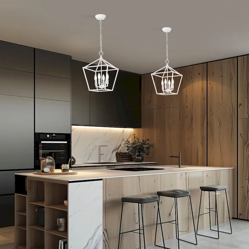 Suspension Renzo 12 po à 4 lumières, style ferme, blanche, avec abat-jour en métal ajouré - Non disponible