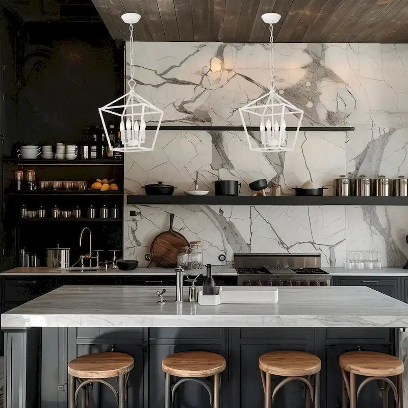 Suspension Renzo 12 po à 4 lumières, style ferme, blanche, avec abat-jour en métal ajouré - Non disponible