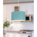 Suspension 16 W à 2 lumières Island Paradise, abat-jour tambour en lin avec diffuseur, cordon blanc