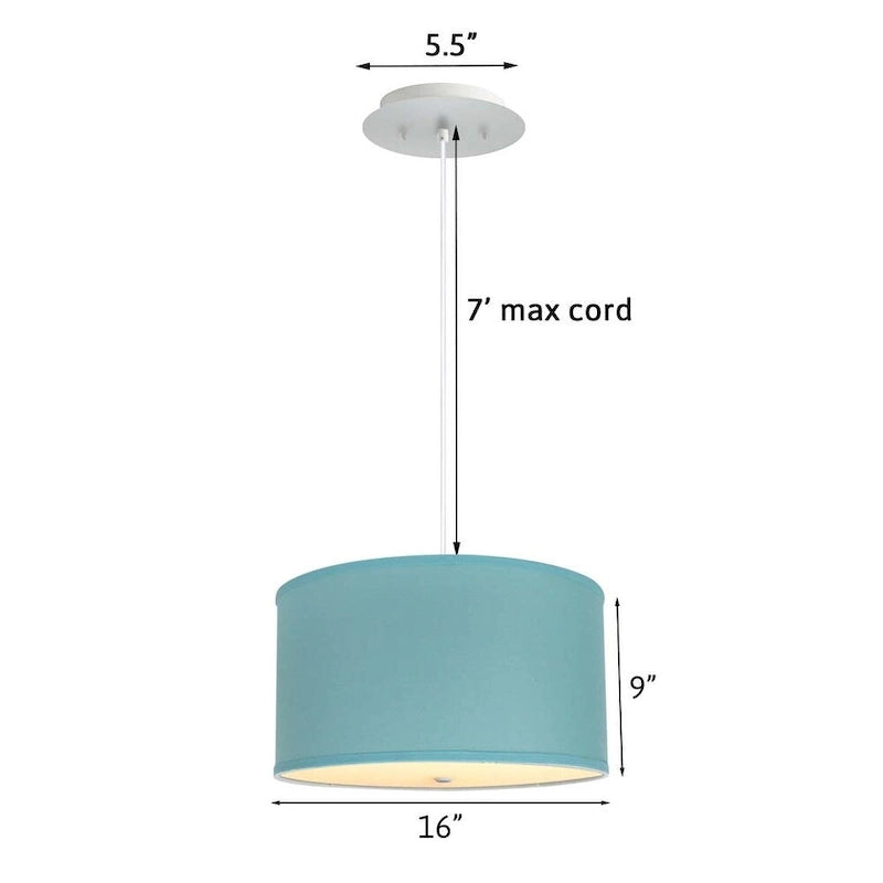 Suspension 16 W à 2 lumières Island Paradise, abat-jour tambour en lin avec diffuseur, cordon blanc