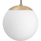 Atwell Collection Brushed Bronze and Opal Glass Globe Small Hanging Pendant Light - 8 in x 8 in x 8.5 in