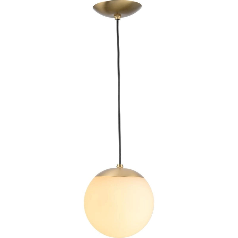 Suspension Atwell Collection en bronze brossé et globe en verre opale, petit modèle - 20,3 cm x 20,3 cm x 21,6 cm