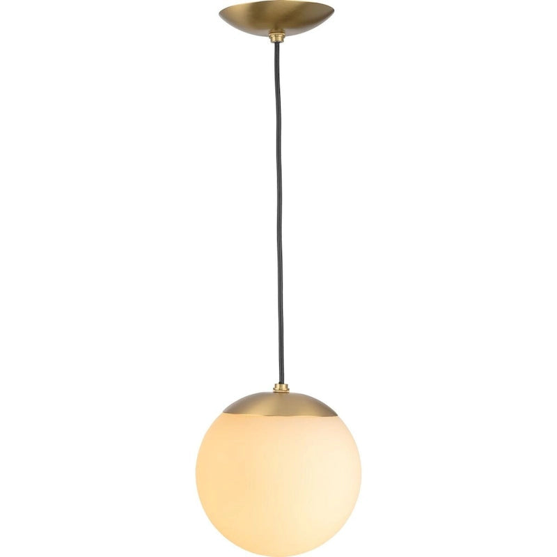 Suspension Atwell Collection en bronze brossé et globe en verre opale, petit modèle - 20,3 cm x 20,3 cm x 21,6 cm