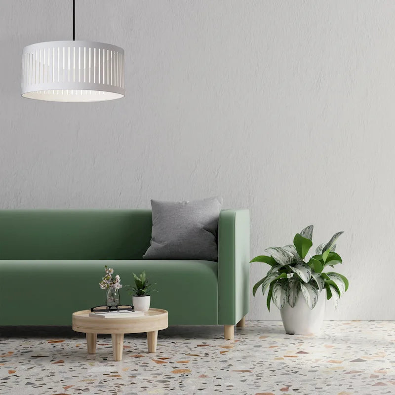 Suspension tambour fendue 22 W, noir mat avec abat-jour blanc